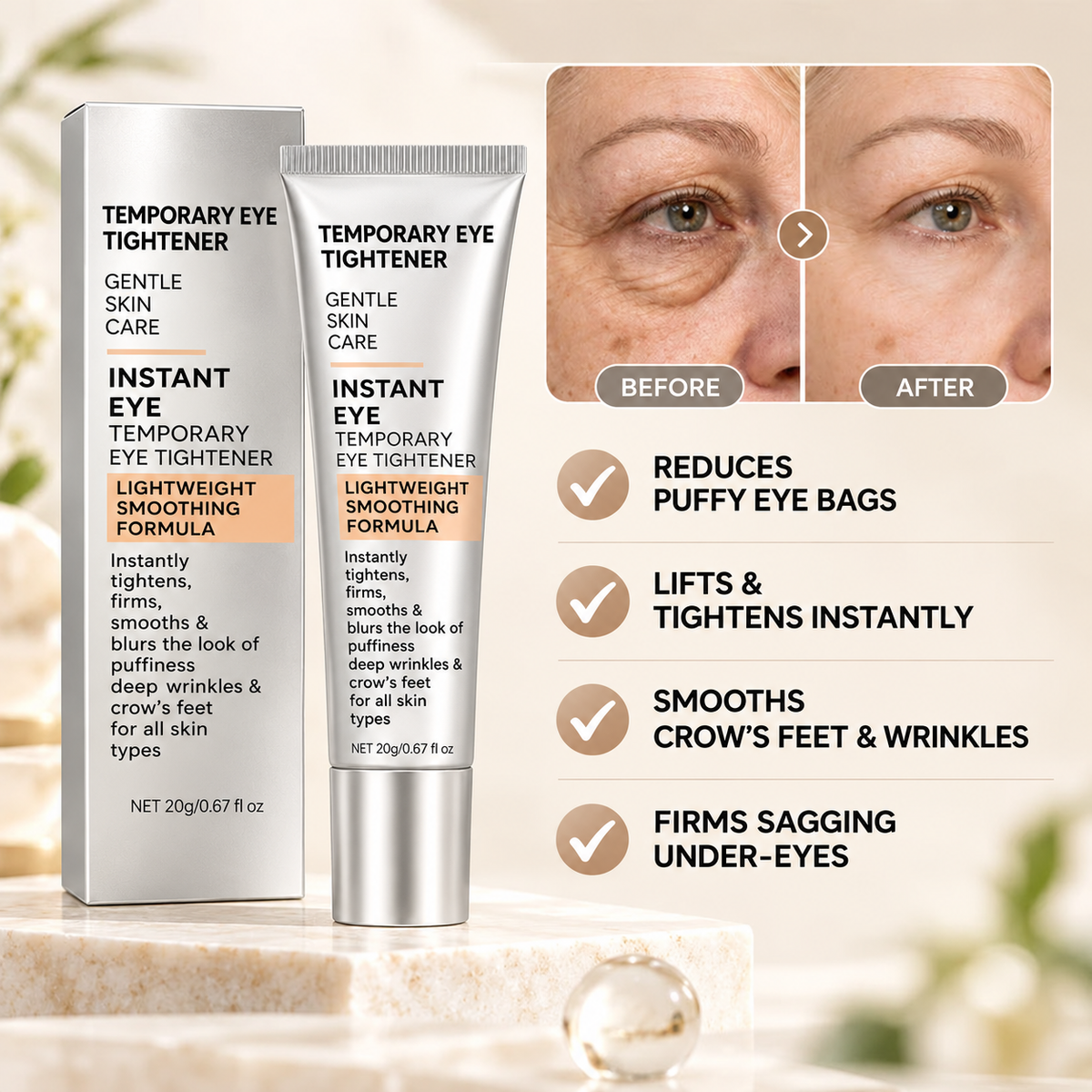 Reverse-Aging Temporary Eye Tightener: Younger Looking Eyes In 90 Seconds
