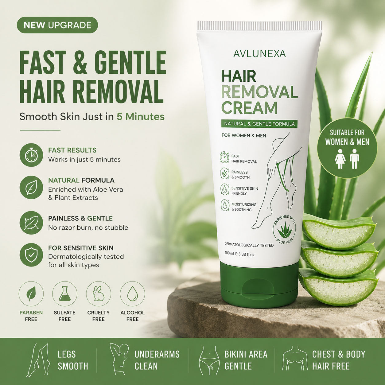 Avlunexa™ Natural Gentle Hair Removal Cream | For Women & Men, Sensitive Skin